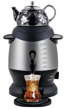 GJLRS Samovar Elettrico in Acciaio Inossidabile, Macchina per Il tè Spegnimento Automatico dell'Acqua Protezione da Surriscaldamento, 6+1=7 Litri, 1350W, Riscaldamento 4-6 Minuti, con Rubinetto