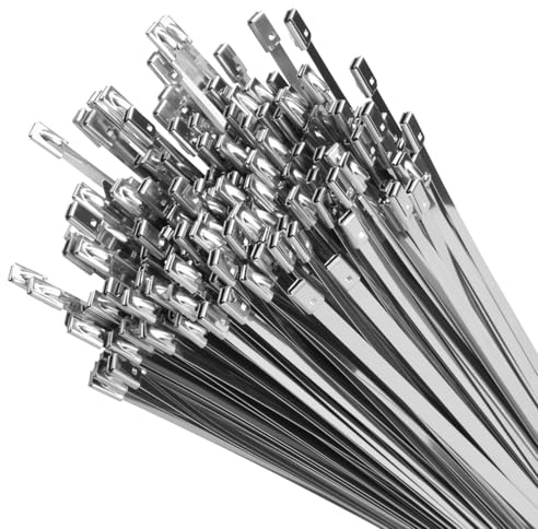 XINGO 100 Piezas Bridas de Acero Inoxidable Resistencia Tracción 136 Kg, 600mm x 4,6 mm,Multiusos Bridas de Acero Inoxidable Para Fijación de Tuberías Reparación de Cercas y Atado de Cables