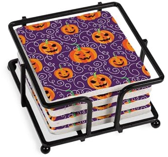 CafePress Elegant Jack O' Lanterns Tumbled Stone - Set of 4 Coasters Set of 4 w/holder