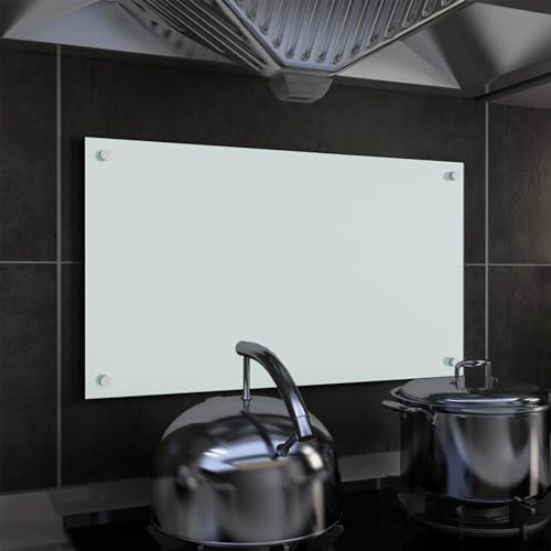 Iiaky Kitchen Backsplash White 70x40 cm Tempered Glass-Tempered Glass Splashback for Kitchen,Toughened Glass Heat Resistant Splashbacks for Cookers - Pre-Drilled Holes with Fixing