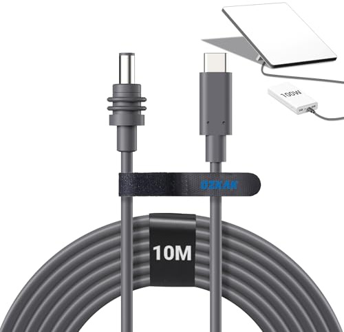 Ozkak USB C to DC Power Cable 10M for Starlink Mini, Waterproof USBC Cord Works with 100W + Power Bank and PD Charger, 18AWG (≈ 0,75mm²), USB-C Lead Type-C 20V / 5A