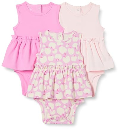 Amazon Essentials Abiti con Body Senza Maniche Bimba, Pacco da 3, Mele/Rosa, 18 mesi