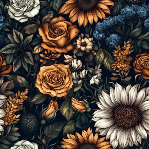 Carta da Parati Adesiva Fiori ad acquerello vintage Carta adesiva per pareti Fiori arancioni della marina Carta da Parati Adesiva Muro Pellicola Adesiva per Mobili Carta da Parati Decorativa Autoades