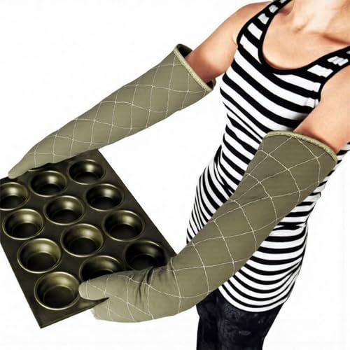 Linwnil Guantes de horno extralargos de 24 pulgadas, resistentes al calor, guantes de cocina de algodón para cocina, herramienta de cocina de alta temperatura, guantes de barbacoa (24 pulgadas, verde