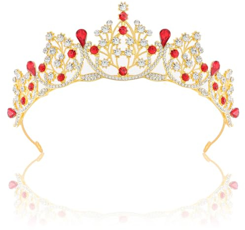 TOKSEO Gold Kristall Tiara Krone Damen, Hochzeit Tiara, Hochzeit Diadem, Tiara Kristallkrone, Strass Krone, Prinzessin Krone für Hochzeit Abschlussball Geburtstag Party