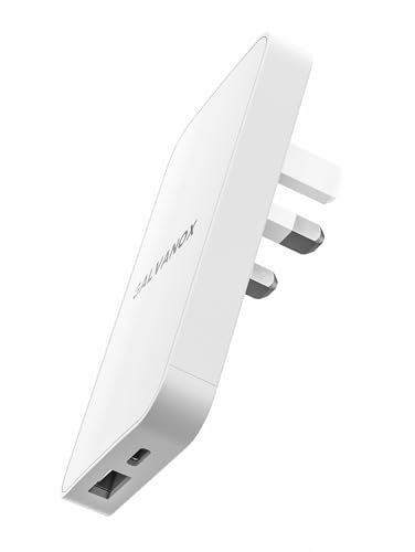 Galvanox Flat USB-C Charger Wall Block, Ultra-Slim Multi Port UK Power Plug, Type C Fast-Charging for iPhone 17/16/15/14 Pro Max, Samsung Galaxy Mobile Phones, Dual-Port Outlet Travel Adapter, 20W