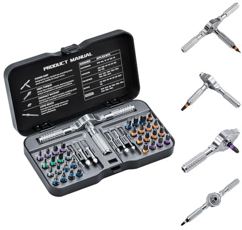 VMAN Set di cacciaviti a cricchetto, set di cacciaviti magnetici 40 in 1, punte in acciaio S2, albero flessibile combinato, adatto per assemblaggio di mobili, riparazione di elettrodomestici di