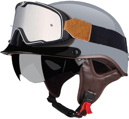 Casco Scodella Portatile Mezzi, Caschi Jet Mezzo, Caschi Da Motociclista Vintage Caschi Cromwell Caschi Casco A Scodella Scooter Motorino ECE/DOT Omologato Mezzo Elmetto Da Moto 3,XL