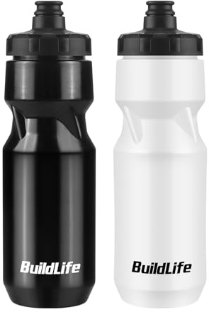 BuildLife 2 Pack Sports Water Bottle, 710ML Squeeze Water Bottle, Biking Water Bottles, BPA Free & Leakproof Cycling Bottles for Hiking, Outdoor Sports Dishwasher Safe (710ml-White+BrightBlack)