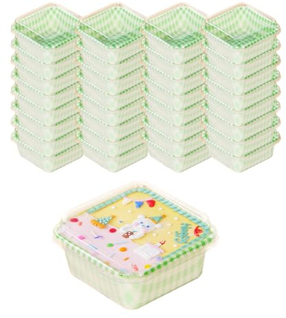 UCK-KIT 50Pcs Cake Slice Boxes with Clear Lids, 12CM Square Food Containers Dessert Boxes, Cupcake Boxes Takeaway Boxes for Bakery Macaron Sandwich Cookies,Green