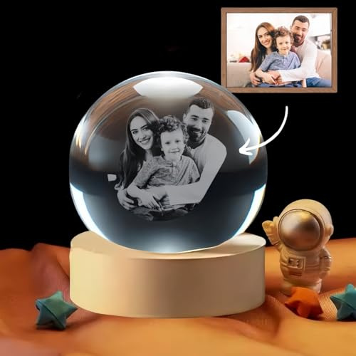 Bola De Cristal Personalizada Con Fotos Grabadas En Su Interior, Lámpara De Noche De Cristal Personalizada Con Imagen En 3D, Regalos De Cumpleaños Para Él/ella, Adornos Decorativos Creativos(8cm)