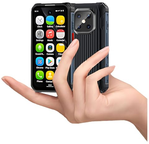 Robust mini smartphone, olåst mini mobiltelefon Android 12, 3 000 mAh batteri, 3,7 tum IP68 vattentät telefon dubbel SIM, campinglampa, OTG, GPS, ansiktsigenkänning (6 GB+128 GB)