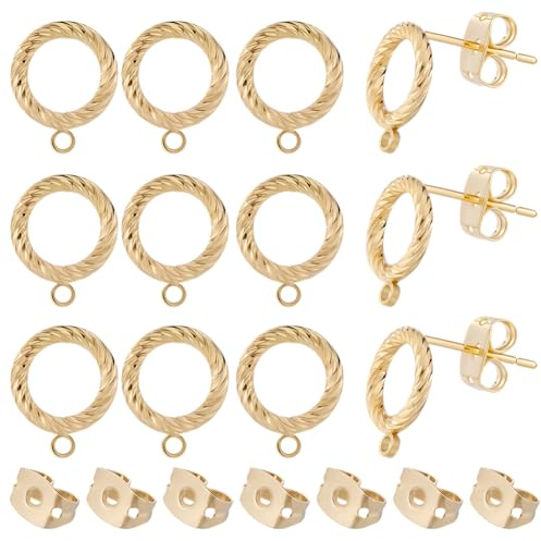 Beebeecraft 1 boîte de 20 Clous d'oreilles avec Boucle Plaqués Or 18 carats Anneaux Torsadés en pour la Fabrication de Bijoux et de Bricolage.