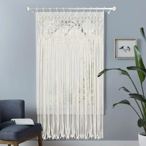 JUDEMII Cortina de macramé para colgar en la pared, cortina bohemia, decoración versátil para sala de estar, dormitorio, fiesta de boda, 120 x 195 cm