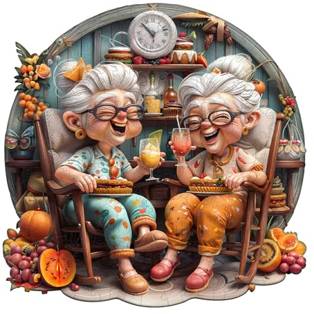Jigfoxy Happy Grandmas Wooden Jigsaw Puzzles for Adults | 300pcs Unique Animal Shape Wood Puzzles, Christmas Birthday Gifts for Family Friend with wooden box(13.4*13.4in)