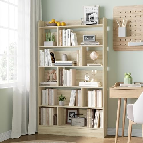 Hzuaneri Bücherregal Bücherschrank 6 Fach, 24 x 100 x 170 cm Eichenbeige | Aufbewahrungsregal, für Wohnzimmer Büro Schlafzimmer, BC64416X