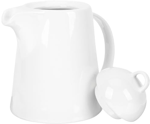 SECFOU Caffettiera in Porcellana Bianca, Versare Facile, Manico Ergonomico | Ristoranti e Hotel, Pulizia Semplice, Uso Quotidiano, 1 Pezzo, Adatta a Caffè, Latte e Tè