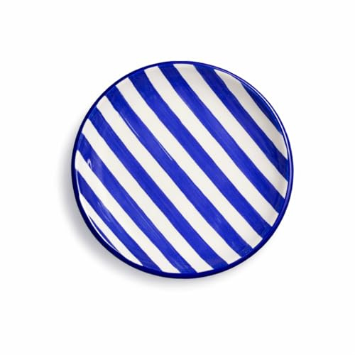 City to Cottage® - Keramik Teller 20 cm | Blau-Weiß gestreift | Handgemacht | Kleiner Speiseteller | Frühstücksteller | Unterteller