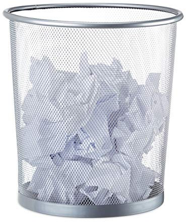 Relaxdays Cestino gettacarte in metallo da ufficio pattumiera a rete porta-rifiuti Ø 26 cm alto 27,5 cm argento