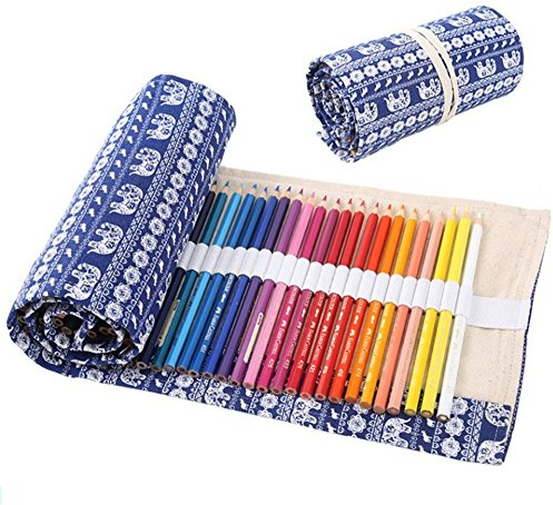 DUBENS 72 Löcher Verpackungshalter Bleistift Wrap Kasten Bleistifthalter, Federmappe Schlamperrolle Bleistiftkasten farbige stifte für Künstler, Schule, Büro und Bohemian (Elefanten)
