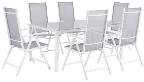 Modernes Gartenmöbel Set in Grau Tisch und 6 Stühle Aluminium Mesh Prato