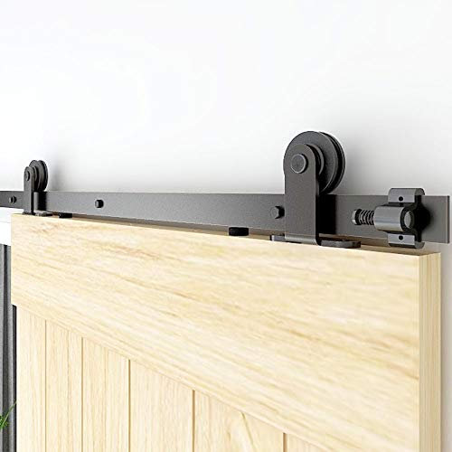 TSMST 243CM Schiebetürsystem Komplett Set für Schiebetüren Schwarz Schienen Kit Passend für eine einzelne Holztür,T-Form