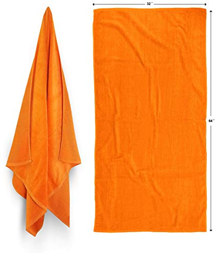 Royal Comfort 32x64 Solid Color Orange (4 per Pack) Terry Velour Beach Towel. Made with 100% Cotton Weighing at 16.0 lbs per doz. Why Settle for Polyester get The Real Thing!
