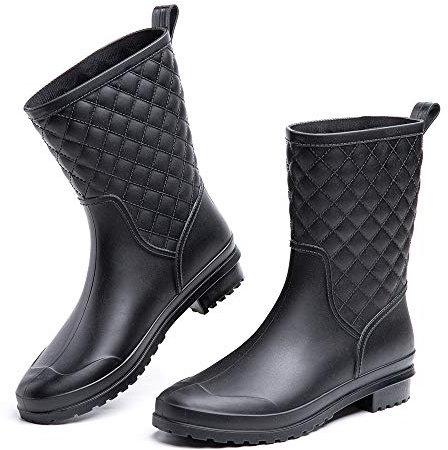 Hitmars Gummistiefel Damen Halbhoch Kurz Chelsea Gummistiefeletten Regenstiefel Kurzschaft Boots Outdoor Gartenschuhe Schwarz 40 EU