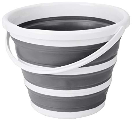 Eurow Indoor and Outdoor Collapsible Bucket with Handle, 10 Liters, 2.6 Gallons, Gray and White