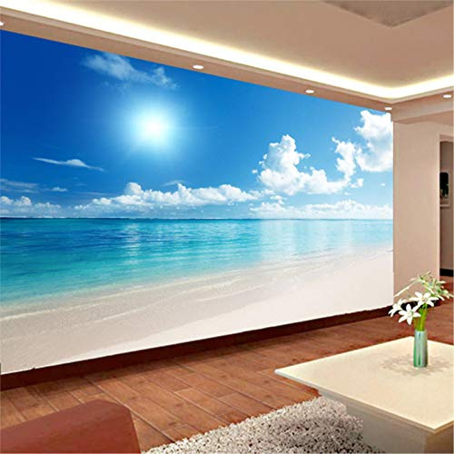 PSiFound® 3D Wandbild Selbstklebende Tapete Blauer Himmel Sonne Weiße Wolken Meer Strand (200X150Cm) Kinderzimmer Tapete Poster Fototapete Junge Mädchen Schlafzimmer Raumdekoration Umweltschutz