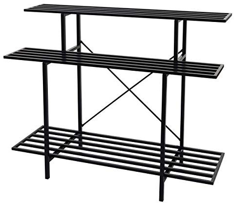 Mendler Pflanzenregal HWC-G32, Blumentreppe Blumenständer Pflanzentreppe, 3 Ablagen Stahl schwarz 100x120x44cm