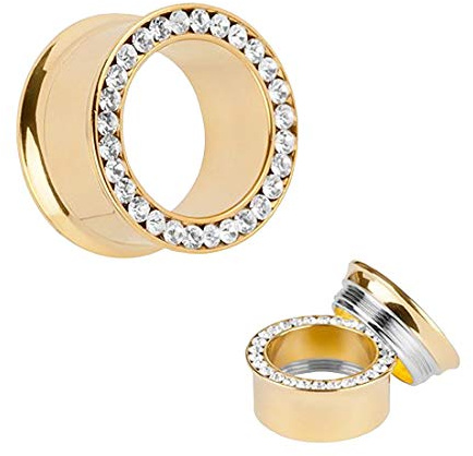 Taffstyle Flesh Tunnel Titan | Schraubverschluss Gold Farben Kristall Clear