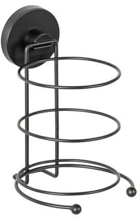 WENKO Vacuum-Loc Haartrocknerhalter Milazzo Schwarz, Föhnhalterung für das Badezimmer, mit Kabelhalter, Befestigen ohne Bohren mit Vakuum, Stahl schwarz lackiert, Loft-Style, 11,5 x 17,5 x 14,5 cm
