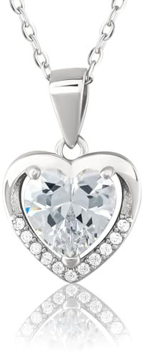 VICKWOOD Halskette Damen Silber 925 Herzkette mit Anhänger Zirkonia Echte Silberschmuck Geschenkideen für Frauen (weiß)