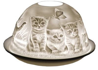 Cello Porcelain Tealight Holder Dome - Kittens Design with 3D Projection Image & Message Scented Unscented LED Candle Wax Warmer Animal Nature Cat Gifts Home Decor Ornament Birthday Women Kids Present