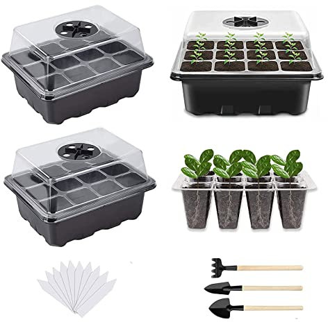 Mecctuck Anzucht Gewächshaus, 3 Stück Anzuchtkasten, Zimmergewächshaus, Anzuchtset, Mini Gewächshaus, Gewächshaus Indoor Pflanzen Anzucht, Anzuchtschale, AufzuchttöPfe mit Deckel und Belüftung