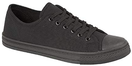 GladRags Mens Boys Low Top Canvas Lace Up Trainers Pumps Plimsolls, All Black Size 8