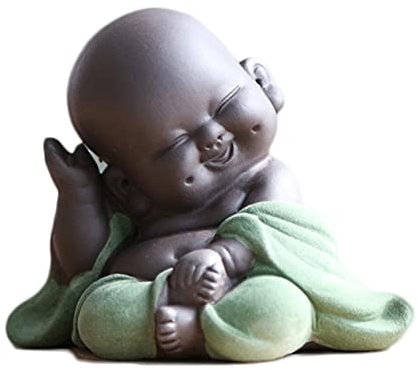 Qikuver Bouddha Maitreya Riant, Statue de Bouddha en Céramique, Sculpture de thé D'ornement, Mini Ornements de Bouddha Chanceux Assis, Ornements de Jardin de Décoration Intérieure (Vert)