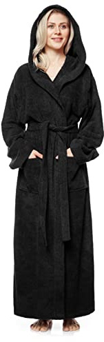 Arus Damenbademantel mit Kapuze, wadenlang oder knöchellang, 100% Baumwolle (380 g/m²) Frottee OEKO-TEX® Zertifiziert