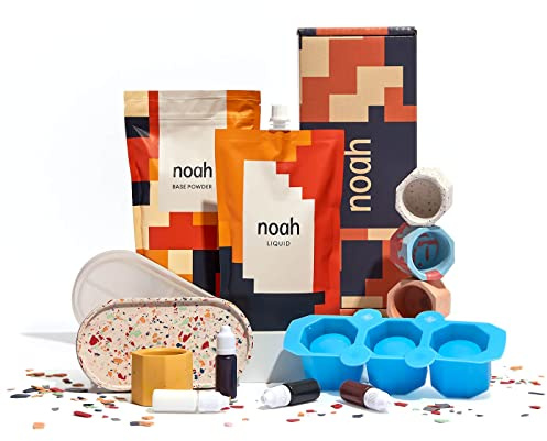 noah Jesmonite & Terrazzo Starterkit - Enthält Silikonformen, Farben, Handschuhe, Schleifpapier, Becher und Rührstäbchen – Geschenkidee (Tablett mit Teelichtern/Neutral)