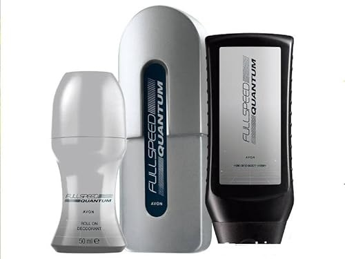 AVON Full Speed Quantum Parfum-Set Eau de Toilette/Duschgel/Shampoo + Deoroller männlich/berauschend/frisch