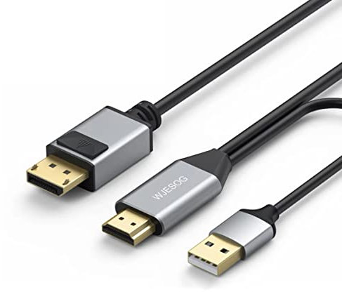 WJESOG HDMI to Displayport Cable 6.6ft 4K@60Hz，HDMI 2.0 Male to DP 1.2 Male Converter for Xbox One/PS4/PS5/NS Compatible with VESA Dual-Mode DisplayPort 1.2