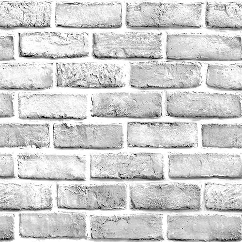 Shackcom Brick Wallpaper 44.5cm x 3m, Gray-White Contact Paper Roll Self-Adhesive Kitchen Backsplash Wall Protector