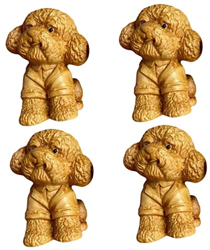 Zerodeko 4pezzi Decorazione Legno Di Cane Scultura Artigianale Legno Di Cipresso Per Auto e Casa Ornamento Per Amanti Degli Animali Di