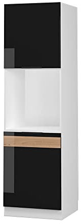 Vicco Oven housing cabinet Fame-Line, Black oak high gloss/white, 60 cm open