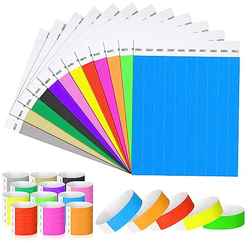 Harloon 1200 Pieces 3/4'' Wristbands 1 to 1200 Consecutive Numbers 12 Colored Wristbands Waterproof Paper Bracelets for Events Concert Festival Admission Party(Bright Colors)