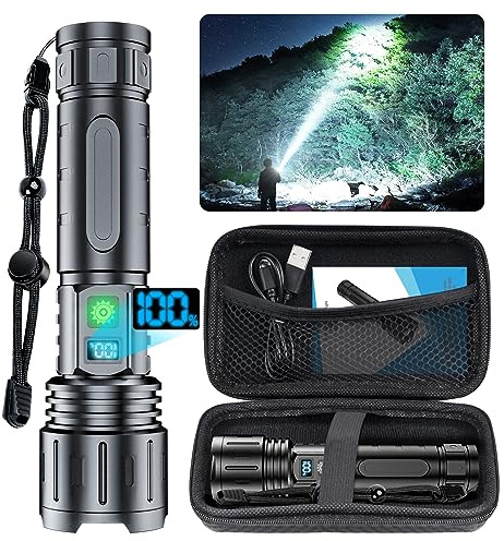 Hoxida Flashlights High Lumens Rechargeable - 2000 Lumens Long Beam Super Bright LED Flash Light with Power Display & IPX5 Waterproof for Camping, 20H Runtime,5 Modes,Zoomable Handheld Flashlight
