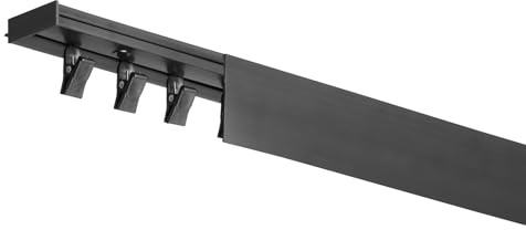 RENA Vorhangschiene 1-Läufig Gardinenschiene aus Kunststoff Vorhang-Deckenschiene mit Abdeckung und Klammern Gardinenleiste Gardinenstange Gardinen Vorhänge für Deckenmontage Schwarz 130cm