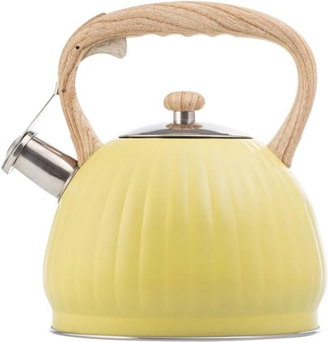 Bouilloire sifflante pour cuisinière, motif citrouille jaune, fond composite à trois couches, convient à tous les types de feux/cuisinières, y compris l'induction, 3,5 l