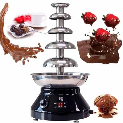 Chocolate Fountain Fondue Stainless Steel Sauce Melting Pot 5 Tier Electric Machine with Hot Melting Pot Base - 86~230°F/30°~110°C Adjustable, Perfect for Chocolate Melting (Color : Black)